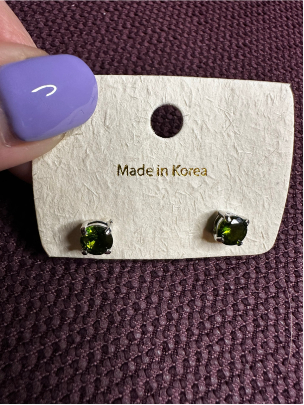 Silver & Green Stud Earrings